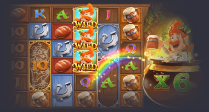 ฟีเจอร์การหมุนฟรี เกม leprechaun riches PG Slot พีจีสล็อต